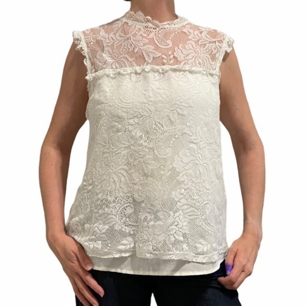FOREVER 21 Ivory White Lace Blouse Large